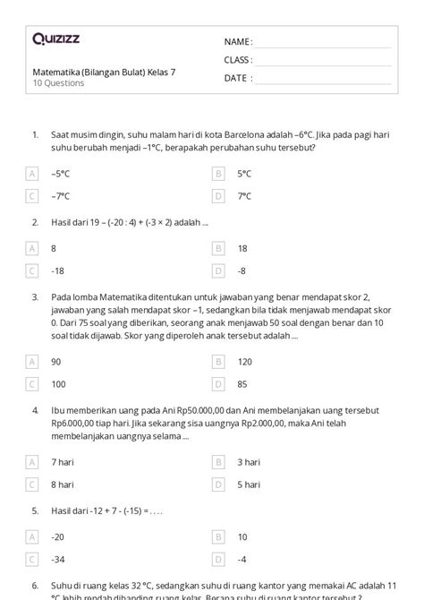 Lembar Kerja Pecahan Pada Garis Bilangan Untuk Kelas Di Quizizz