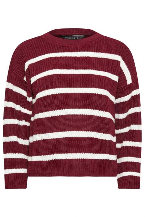 Pixiegirl Petite Burgundy Red Stripe Knit Jumper Pixiegirl