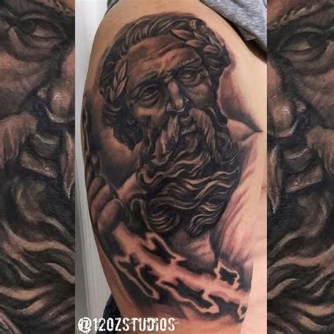 Absolutely stunning black and grey Zeus tattoo with lightening by Alex Feliciano. | Zeus tattoo ...