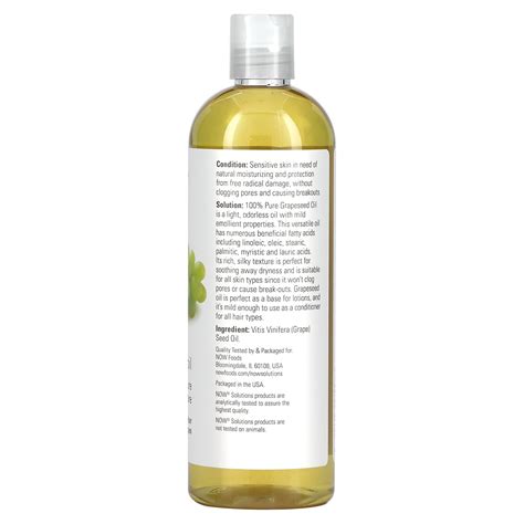 Now Foods Solutions Grapeseed Oil Sensitive Skin Care 16 Fl Oz 473 Ml