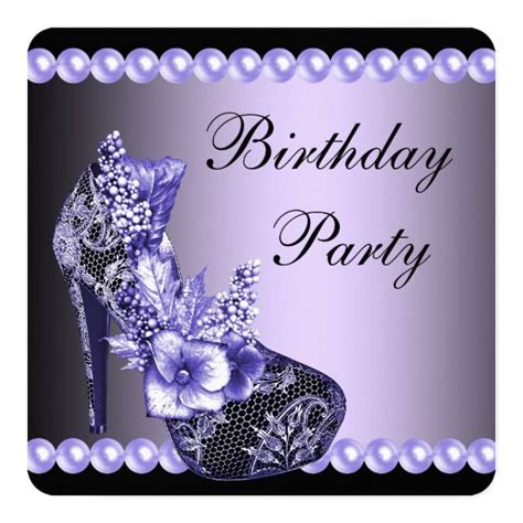 Black Purple High Heels Shoes Birthday Party Invitation Zazzle