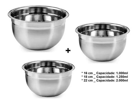 Conjunto 03 Bowl Em Aço Inox Tigela Multiuso Cozinha Parcelamento sem