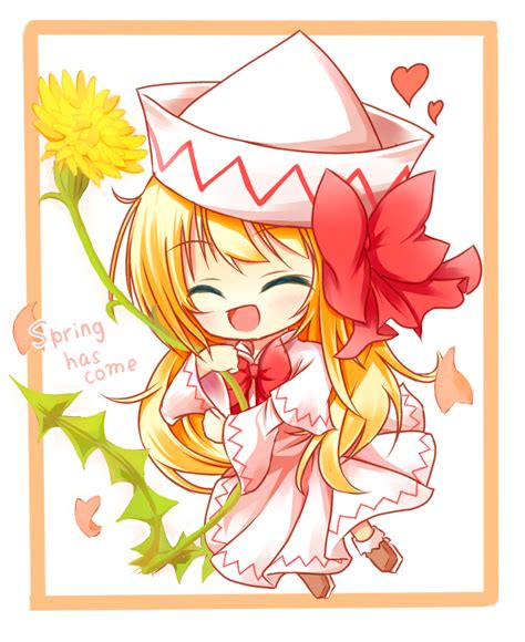 Safebooru 1girl Blonde Hair Blush Bow Chibi Closed Eyes Dandelion