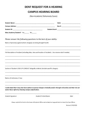 Fillable Online DENT REQUEST FOR A HEARING CAMPUS Fax Email Print