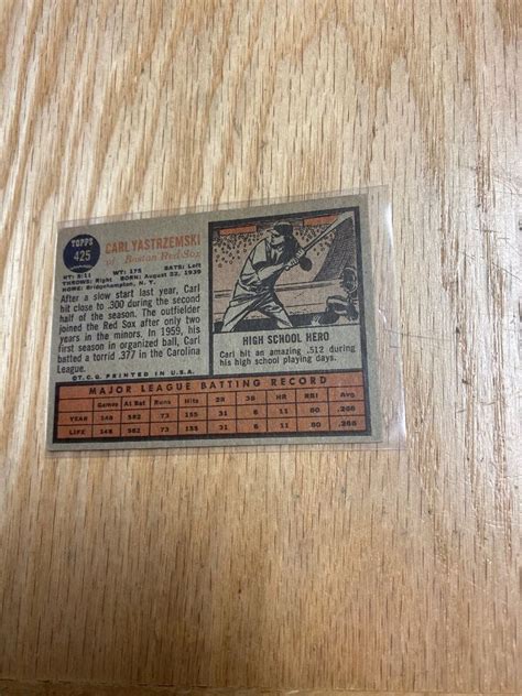 1962 Topps Carl Yastrzemski HOF Boston Red Sox Card 425 EBay