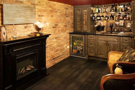 Exclusive Basement Bar Designs With Fireplace