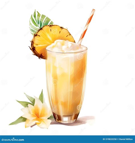 Beautiful Pia Colada Cocktail Watercolor Drink Clipart Illustration