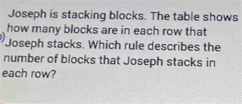 Joseph Is Stacking Blocks The Table Shows How Many Blocks Are In Each