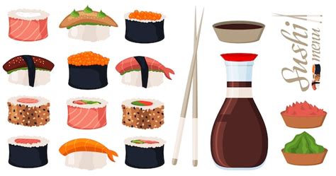 Premium Vector | Sushi roll set vector