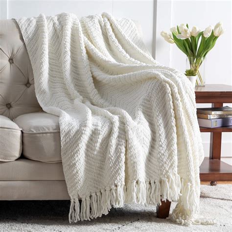 Bedsure Throw Blanket for Couch – Cream White Versatile KnitWoven