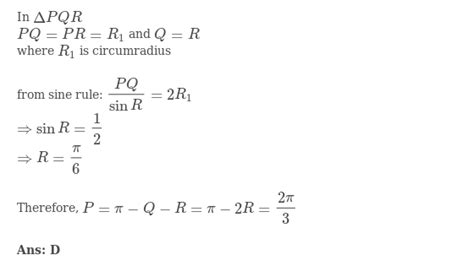 If The Radius Of The Circumcircle Of An Isosceles Triangle Pqr Is Equal