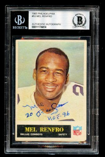 Mel Renfro 53 Signed Autograph 1965 Philadelphia ROOKIE Football Card