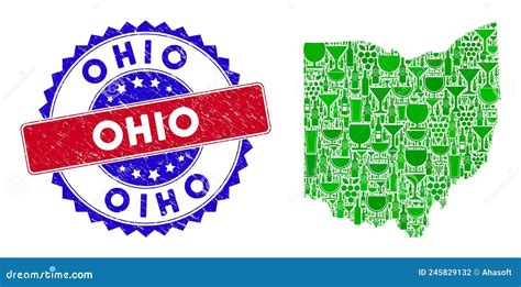 Bicolor Ohio Grunge Stamp And Composition Of Ohio State Map Stock