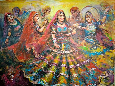 Dandiya Folk Dance Acrylic On Canvas Exotic India Art