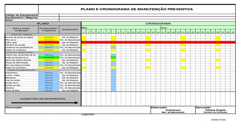 Plano E Cronograma De Manutenao Preventiva Xls XLS Document