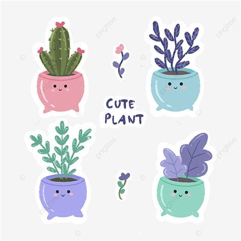 Cute Sticker Set Png Transparent Set Of Cute Plant Sticker Illustration