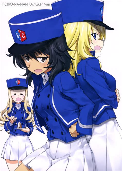 Safebooru 3girls D Absurdres Andou Girls Und Panzer Back To Back Bangs Bc Freedom Emblem