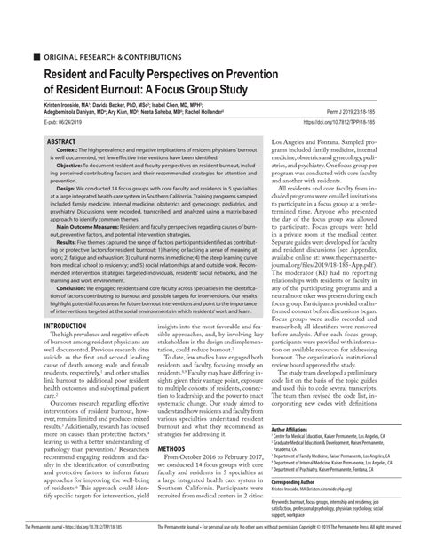 PDF Resident And Faculty Perspectives On Prevention Of Resident