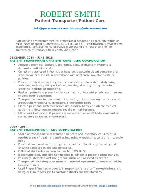 Patient Transporter Job Description In Hospital - Transport ...