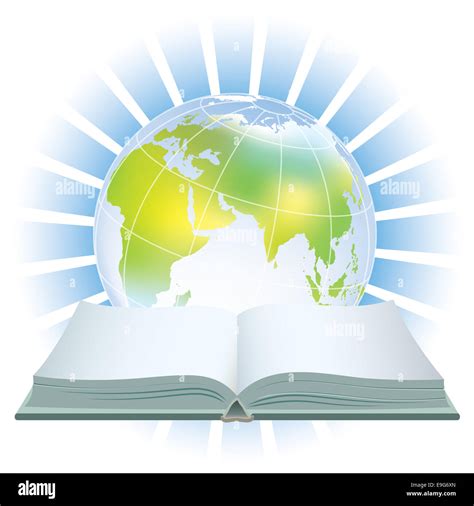 Open Book And Earth Globe Over A Blue Background Stock Photo Royalty