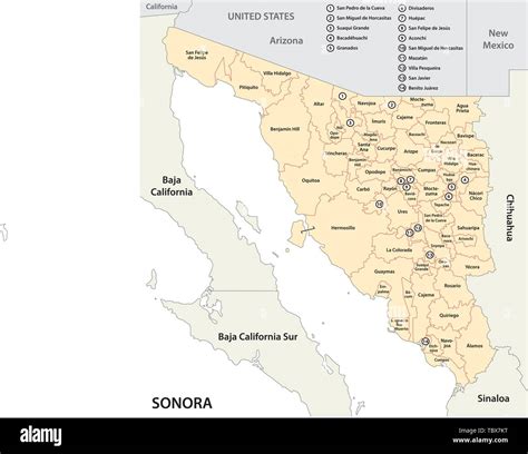 administrative and political map of the mexican state of sonora in ...