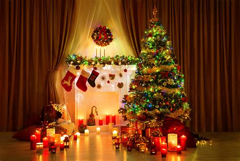 Fonds d ecran Jour fériés Nouvel An Bougies Arbre de Noël Cheminée