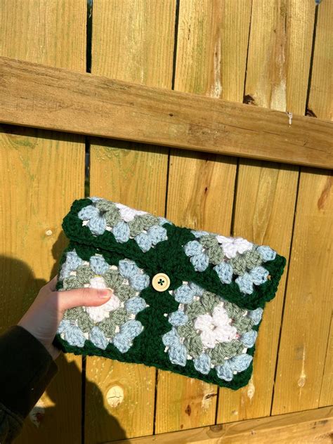 Handmade Crochet Granny Square Book Cover Closable With Button Etsy