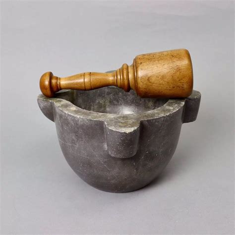 19th Century Grey Marble Mortar In Antique Pestle And Mortar