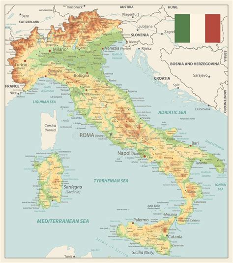 Mapa físico de Italia ilustración del vector Ilustración de atlas