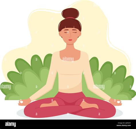 Meditating Woman Meditation Concept Girl In Lotus Position Practicing Yoga Vector