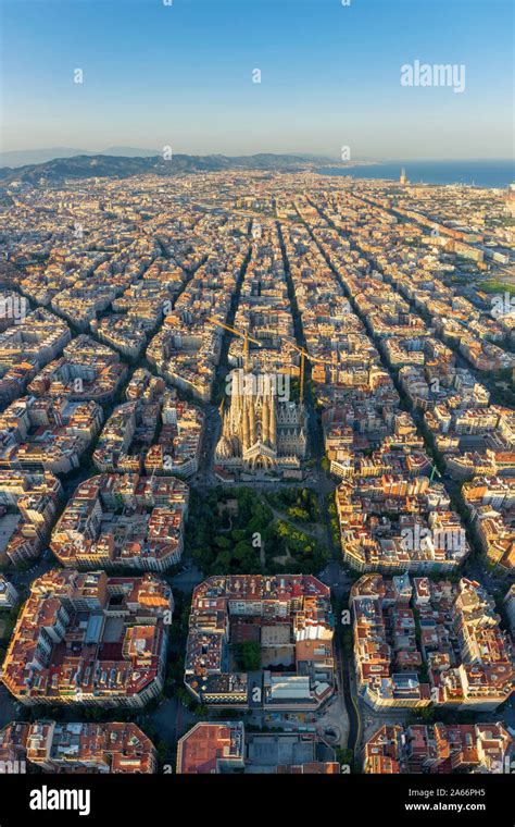 Spain Catalunya Barcelona Aerial View Of Eixample District And