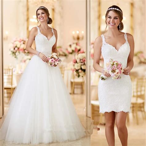 Vintage Detachable Skirt Wedding Dress 2019 Lace Wedding Gowns Short