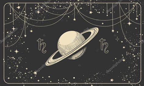 Banner Horizontal Astrológico Con Planeta Saturno Y Fondo Negro Cósmico Ilustración De