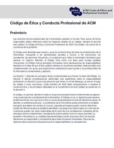 ACM 2018 Codigo De Etica Y Conducta Profesional Pdf