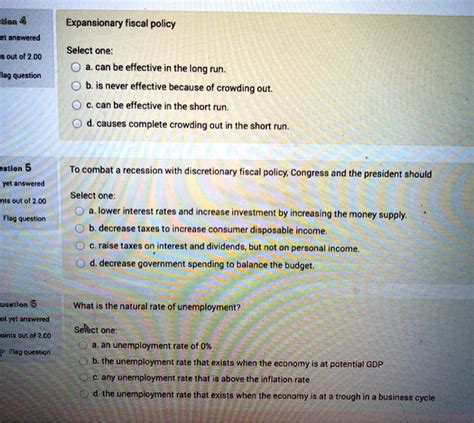 Solved Question Expansionary Fiscal Policy Select One A Can Be