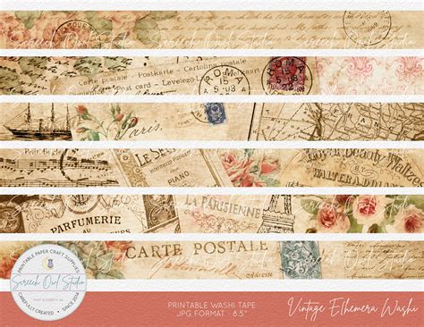 Printable Vintage Washi Tape Scrapbook Elements Collage Etsy