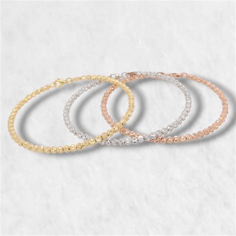 Set 3 Pulseras C Esferas Diamantadas 3 Mm Oro Tres Tonos 18Kts