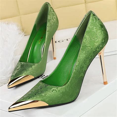 Bigtree Shoes Metal Pointed End Women Pumps Silks Satins High Heels