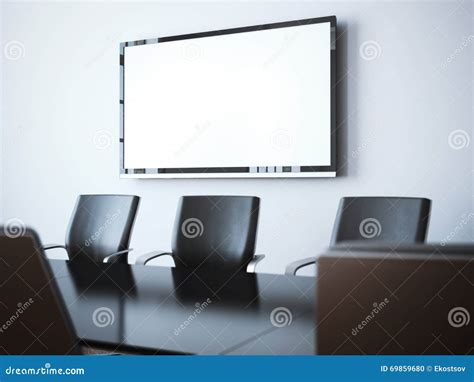 Modern Office Room with Tv Screen. 3d Rendering Stock Illustration ...