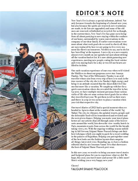 Editors note for luxury travel peacock magazines in India