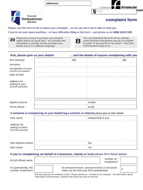 Financial Ombudsman Service Complaint Doc Template PdfFiller