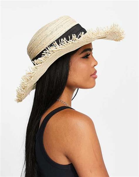 Boardmans Straw Floppy Hat With Fringe Edge In Natural Asos