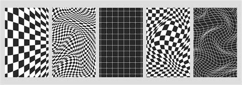 Free Vector Set Of Psychedelic Checkerboards With Distorted Black And