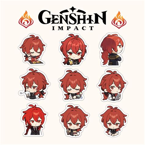 Genshin Impact Diluc Emoji Sticker Set 9 Pcs Shopee Philippines