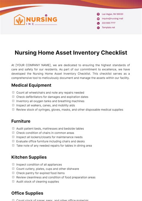 Free Nursing Home Asset Inventory Checklist Template - Edit Online & Download | Template.net