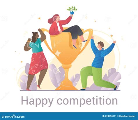 Happy Competition Concept With Three Winners Celebrating Stock Vector