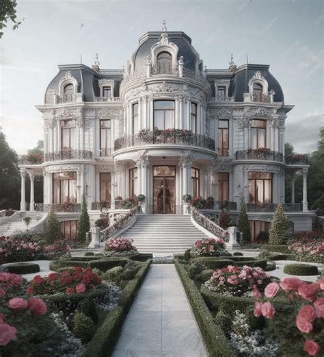 Premium AI Image | a mansion with a beautiful garden