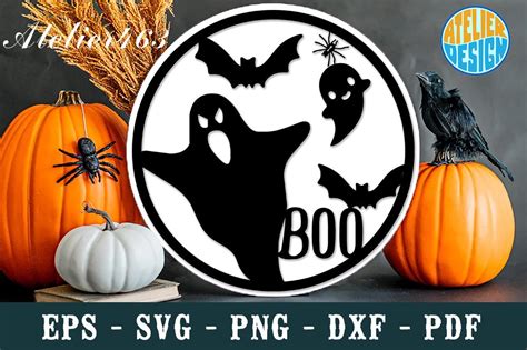 Halloween Boo Svg Round Sign Laser Graphic By Atelier Design · Creative