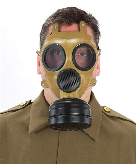 Mens Adult Ww2 Brown Gas Mask Halloween Fancy Dress Costume Accessory