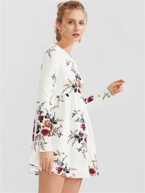 Shop Flower Print Smock Dress Online Shein Offers Flower Print Smock